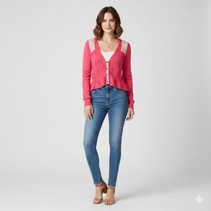 Free People Coral Knitted Cardigan